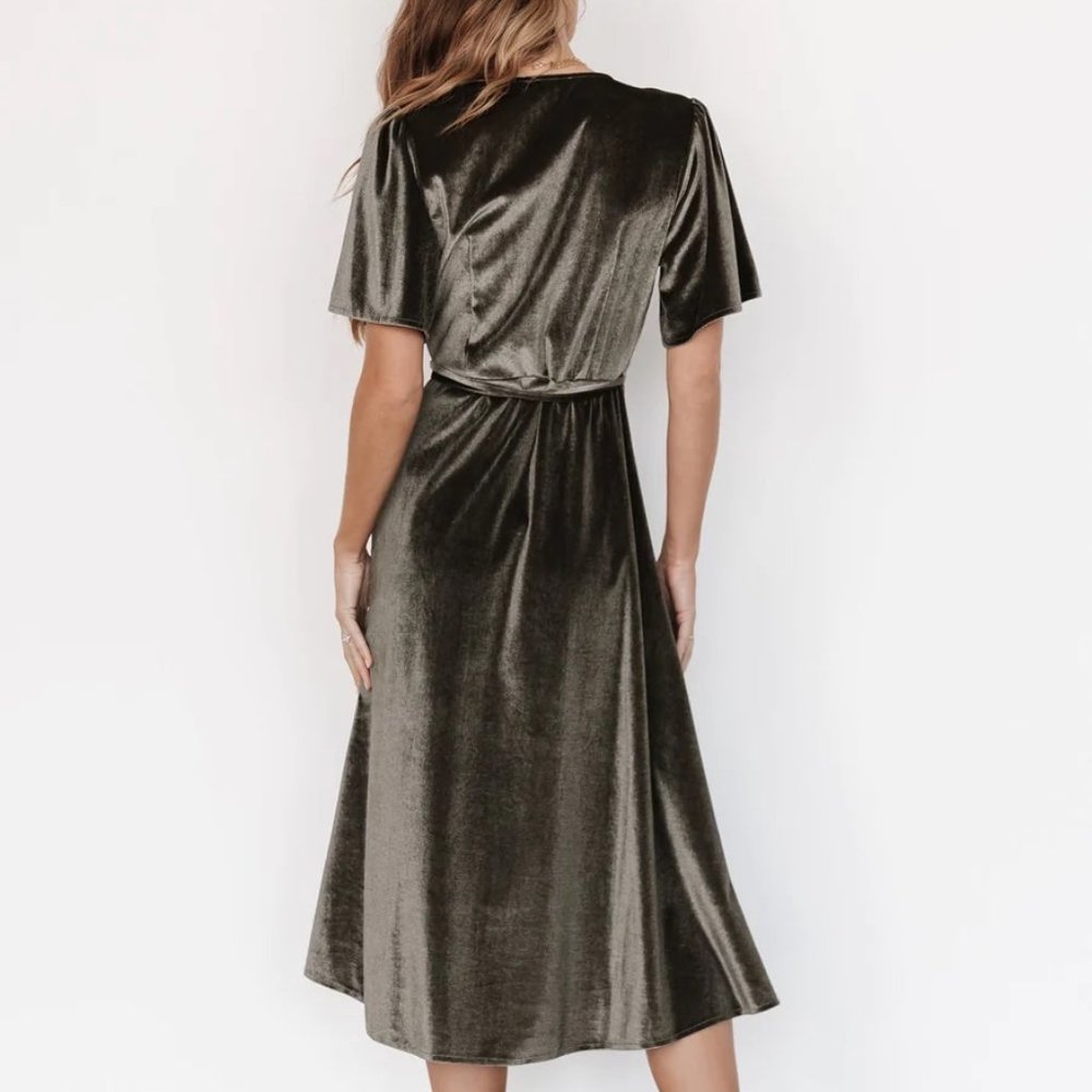 Baltic Born Allison Velvet Midi Wrap Dress - Eucalyptus